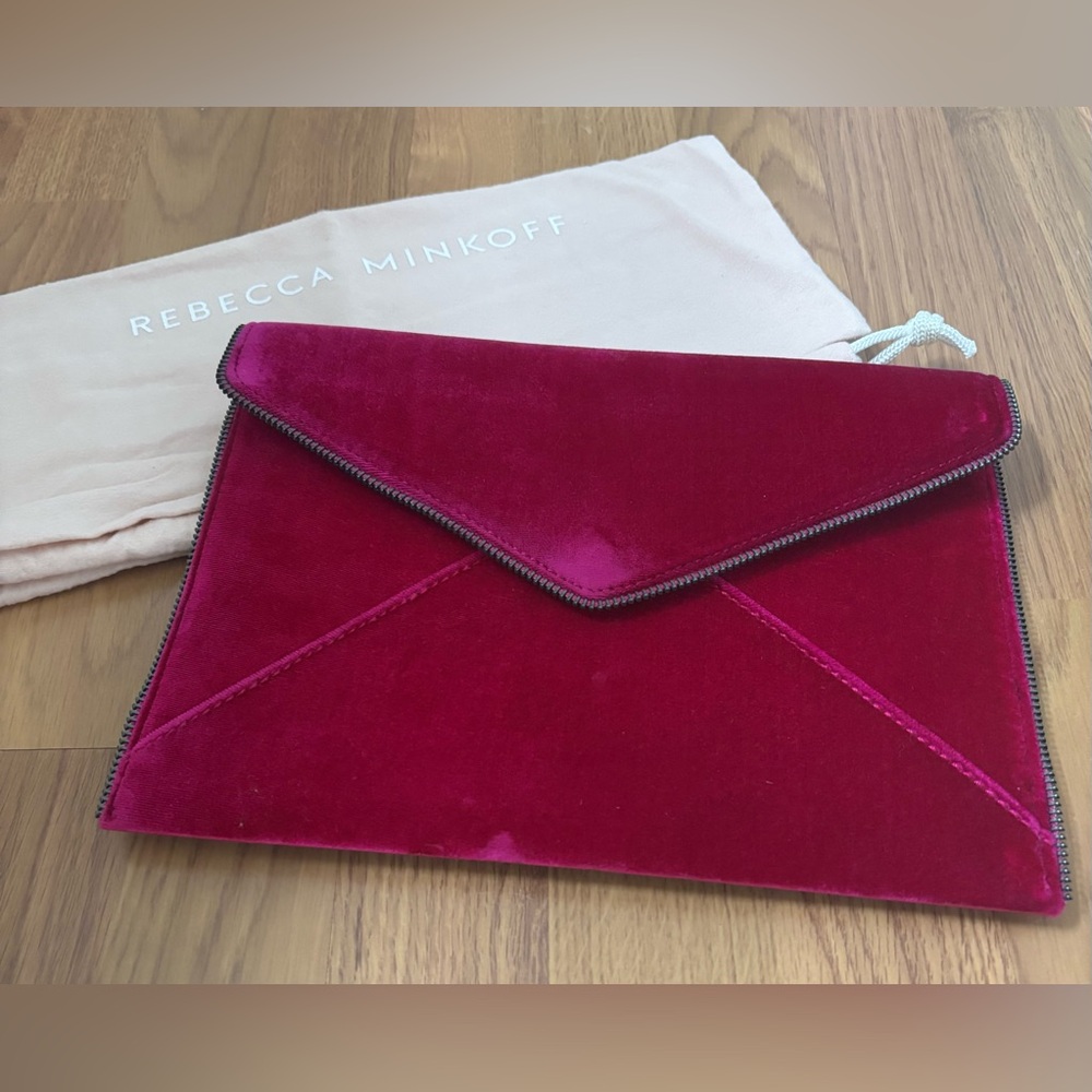 EUC Rebecca Minkoff Magenta Velvet Leo Envelope Clutch